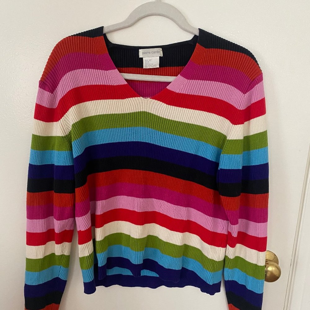 RARE FIND Colorful Striped Pierre Cardin Pullover Sweater Vintage Knit Cotton